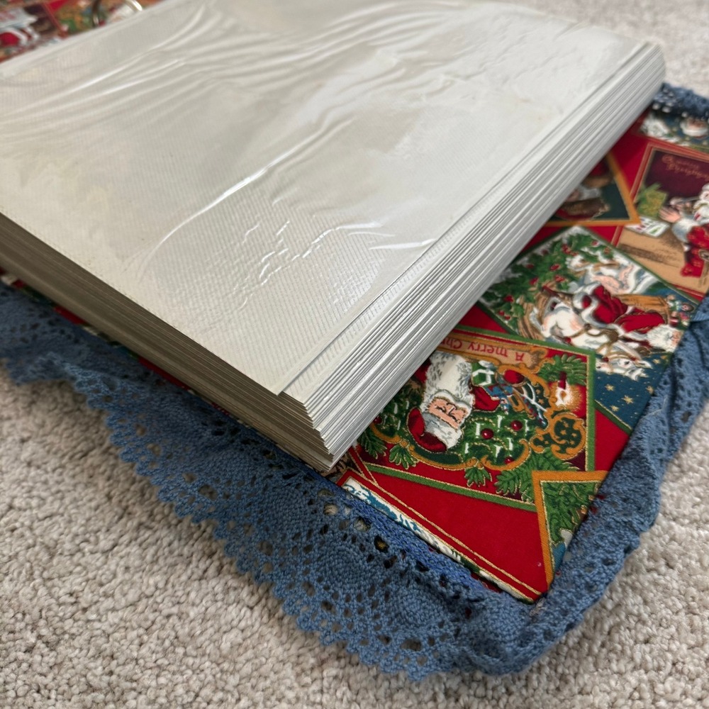 Vintage Christmas Santa Postcard Fabric‎ Photo Album Scrapbook Blue Lace Trim - Picture 7 of 7